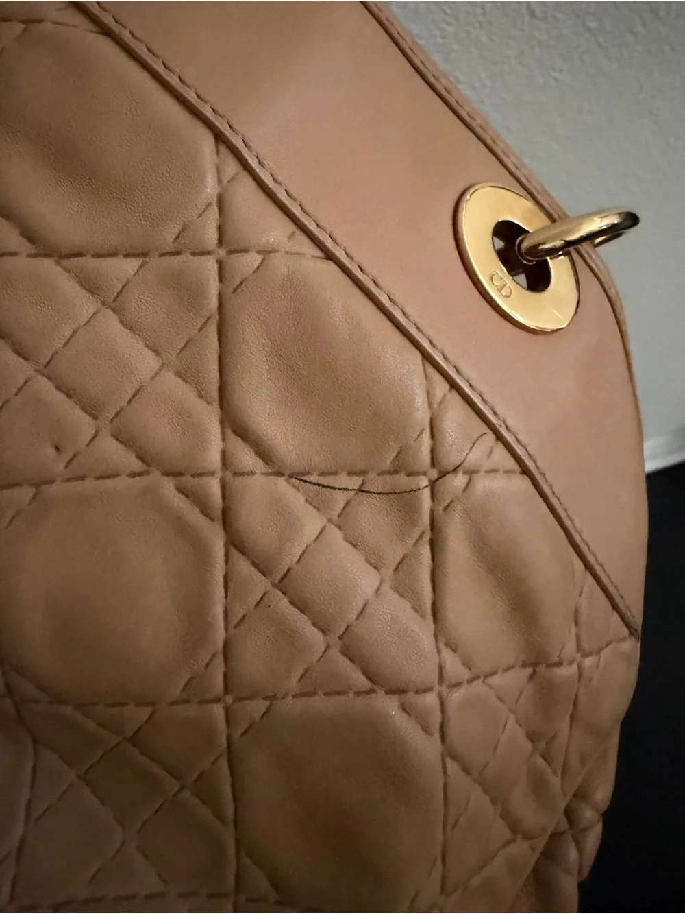 Dior Tan Cannage Quilted Leather Satchel with Gold Hardware